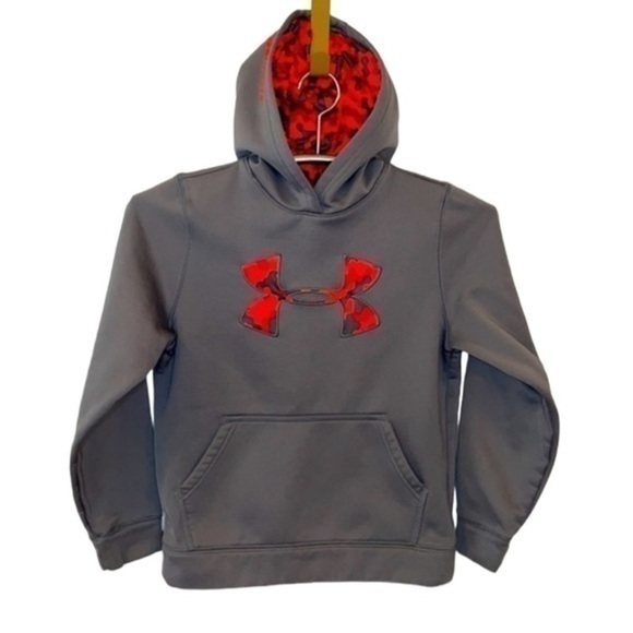 UNDER ARMOUR | Gray, Orange & Black Camo UNDER ARMOR Pullover Hooded Sweatshirt - Picture 1 of 8